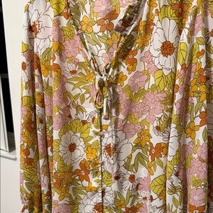 Floral Button-Up Blouse - Pink, Green, White